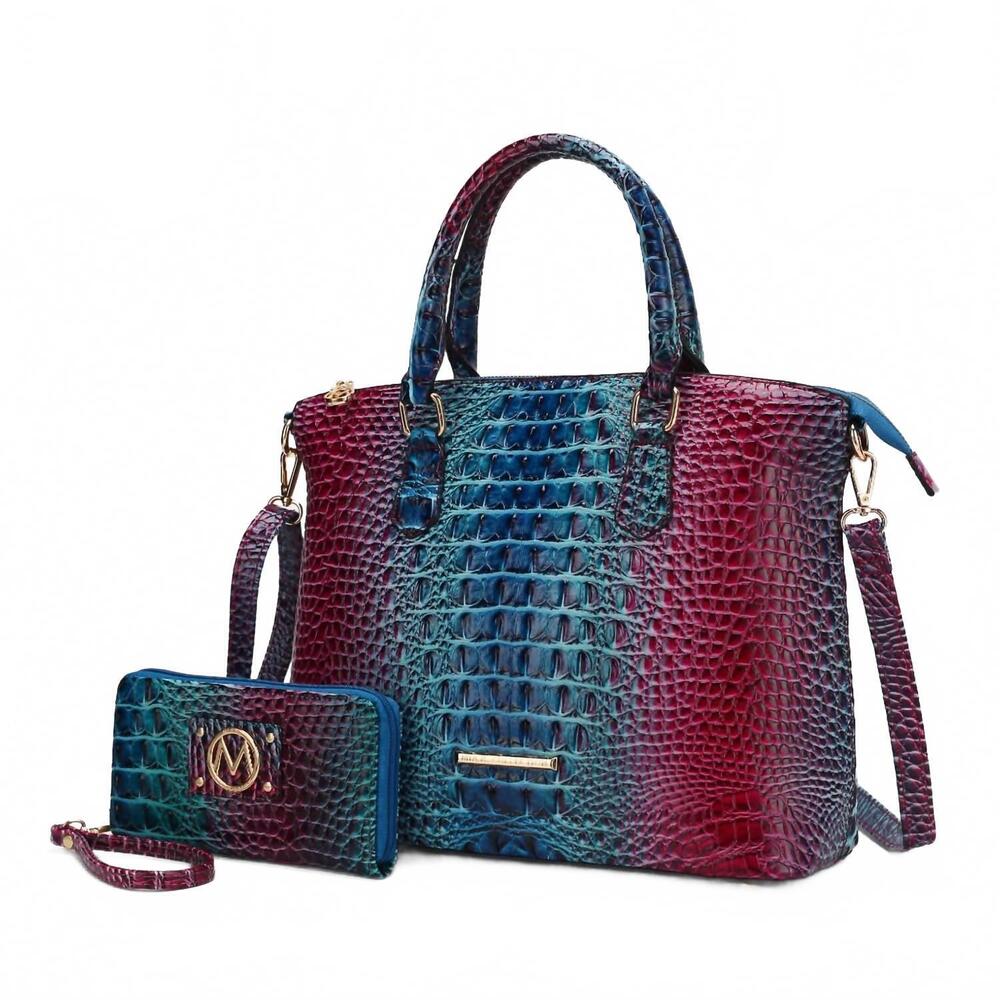 NEW MKF COLLECTION women's frankie gradient rainbow satchel with wallet in blue